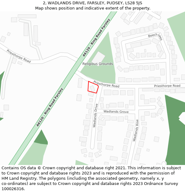 2, WADLANDS DRIVE, FARSLEY, PUDSEY, LS28 5JS: Location map and indicative extent of plot