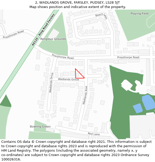 2, WADLANDS GROVE, FARSLEY, PUDSEY, LS28 5JT: Location map and indicative extent of plot