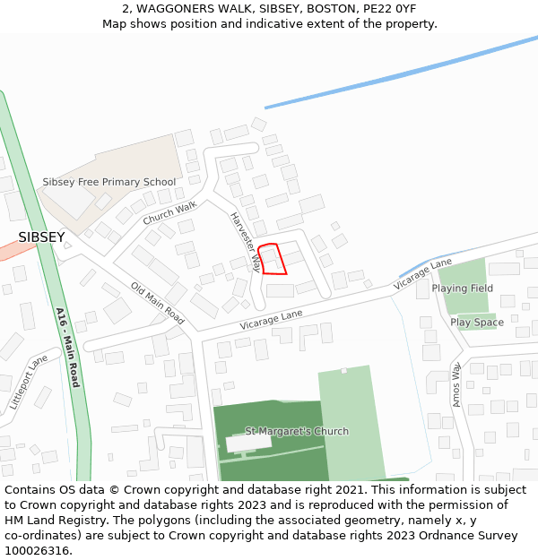 2, WAGGONERS WALK, SIBSEY, BOSTON, PE22 0YF: Location map and indicative extent of plot