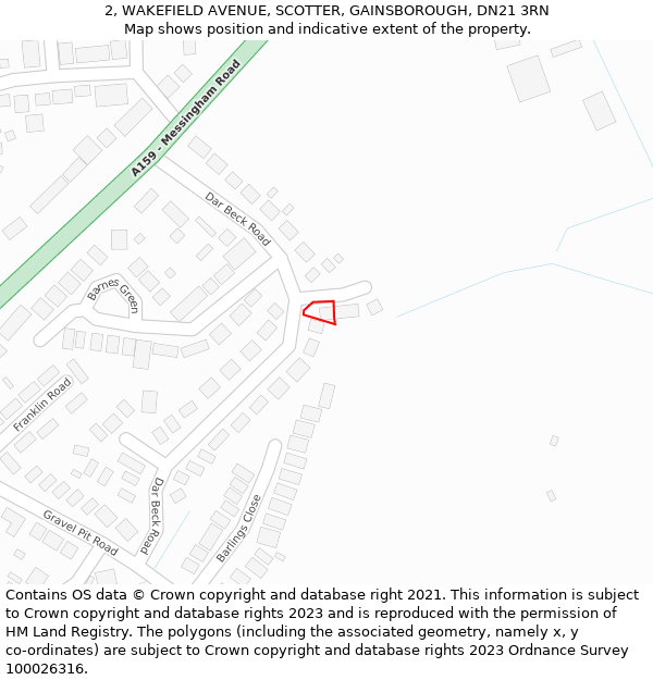 2, WAKEFIELD AVENUE, SCOTTER, GAINSBOROUGH, DN21 3RN: Location map and indicative extent of plot