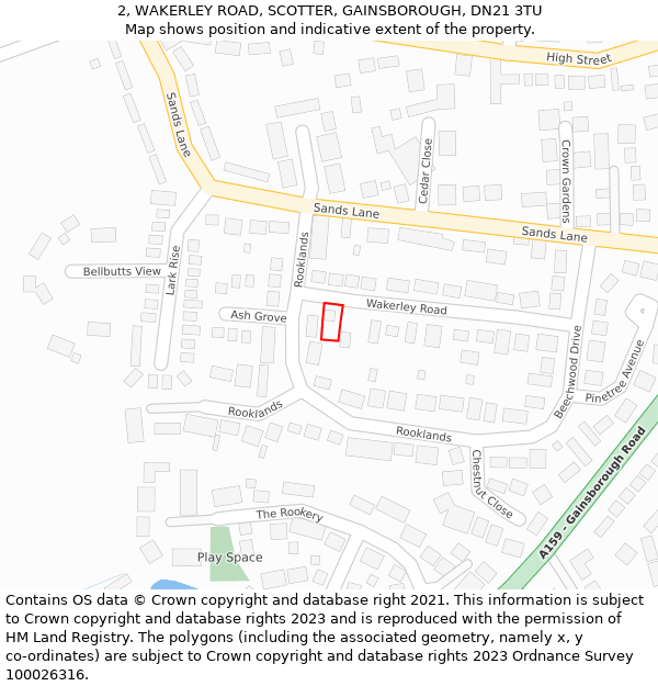 2, WAKERLEY ROAD, SCOTTER, GAINSBOROUGH, DN21 3TU: Location map and indicative extent of plot