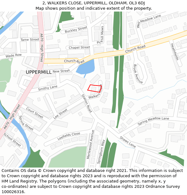 2, WALKERS CLOSE, UPPERMILL, OLDHAM, OL3 6DJ: Location map and indicative extent of plot