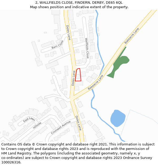 2, WALLFIELDS CLOSE, FINDERN, DERBY, DE65 6QL: Location map and indicative extent of plot