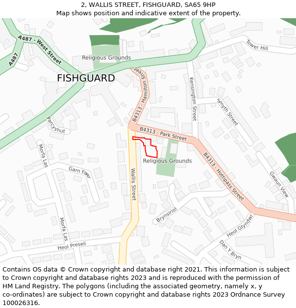 2, WALLIS STREET, FISHGUARD, SA65 9HP: Location map and indicative extent of plot