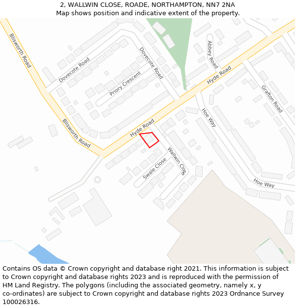2, WALLWIN CLOSE, ROADE, NORTHAMPTON, NN7 2NA: Location map and indicative extent of plot