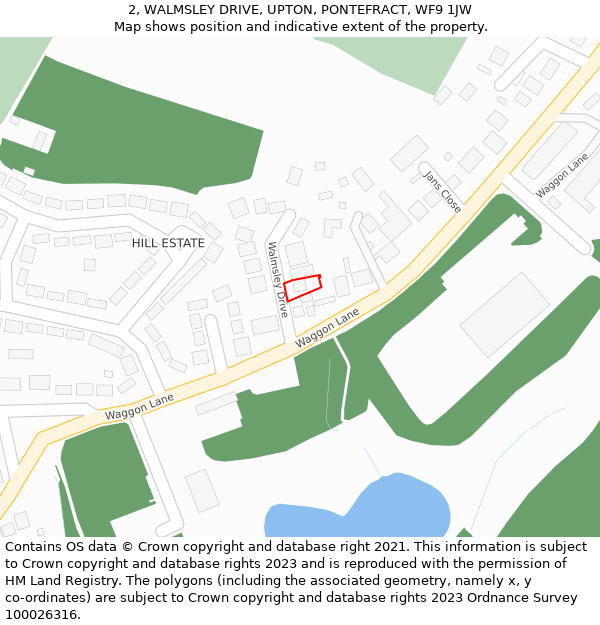 2, WALMSLEY DRIVE, UPTON, PONTEFRACT, WF9 1JW: Location map and indicative extent of plot