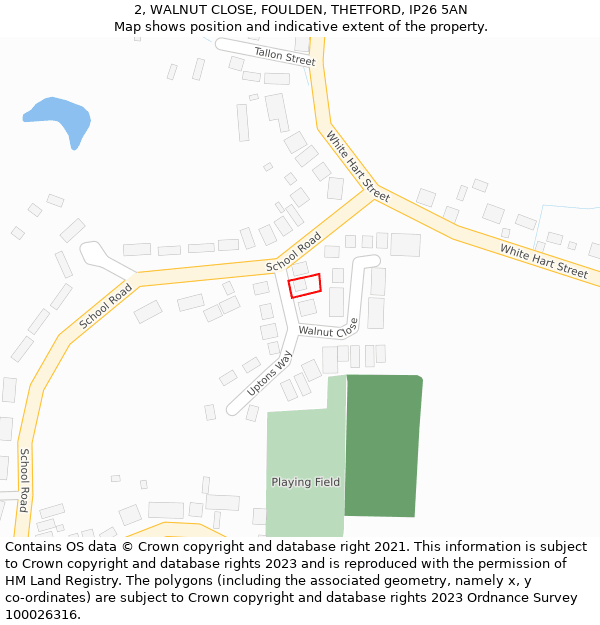 2, WALNUT CLOSE, FOULDEN, THETFORD, IP26 5AN: Location map and indicative extent of plot