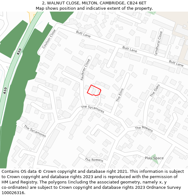 2, WALNUT CLOSE, MILTON, CAMBRIDGE, CB24 6ET: Location map and indicative extent of plot