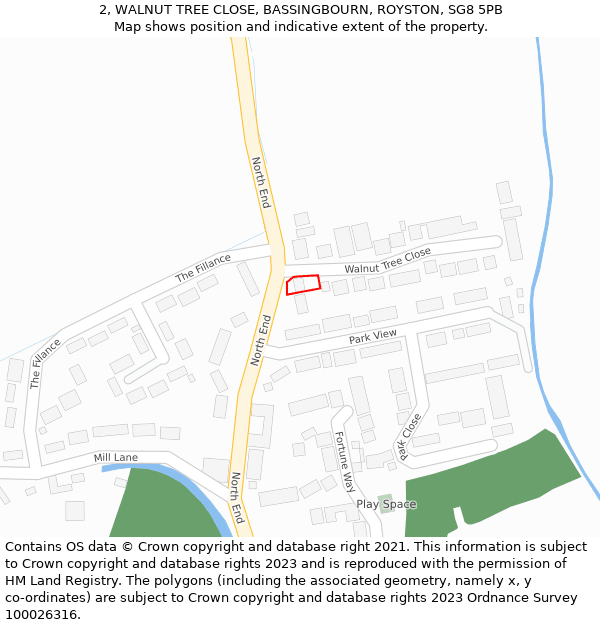 2, WALNUT TREE CLOSE, BASSINGBOURN, ROYSTON, SG8 5PB: Location map and indicative extent of plot