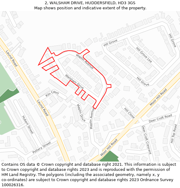2, WALSHAM DRIVE, HUDDERSFIELD, HD3 3GS: Location map and indicative extent of plot