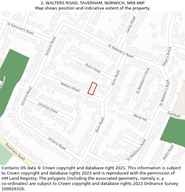 2, WALTERS ROAD, TAVERHAM, NORWICH, NR8 6NP: Location map and indicative extent of plot