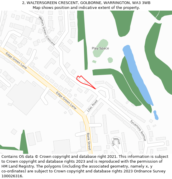 2, WALTERSGREEN CRESCENT, GOLBORNE, WARRINGTON, WA3 3WB: Location map and indicative extent of plot