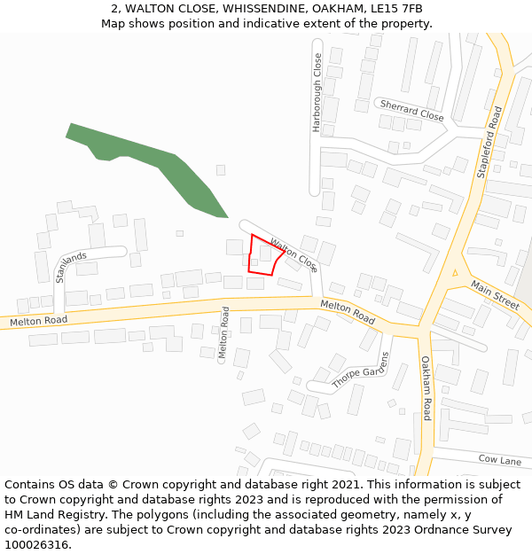 2, WALTON CLOSE, WHISSENDINE, OAKHAM, LE15 7FB: Location map and indicative extent of plot