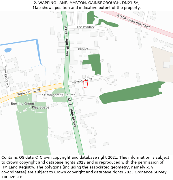 2, WAPPING LANE, MARTON, GAINSBOROUGH, DN21 5AJ: Location map and indicative extent of plot