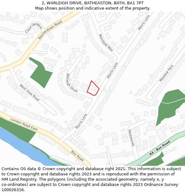 2, WARLEIGH DRIVE, BATHEASTON, BATH, BA1 7PT: Location map and indicative extent of plot