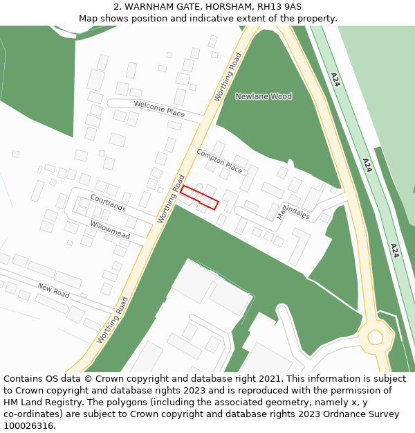 2, WARNHAM GATE, HORSHAM, RH13 9AS: Location map and indicative extent of plot