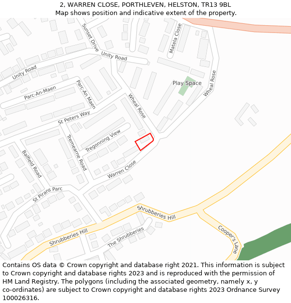 2, WARREN CLOSE, PORTHLEVEN, HELSTON, TR13 9BL: Location map and indicative extent of plot