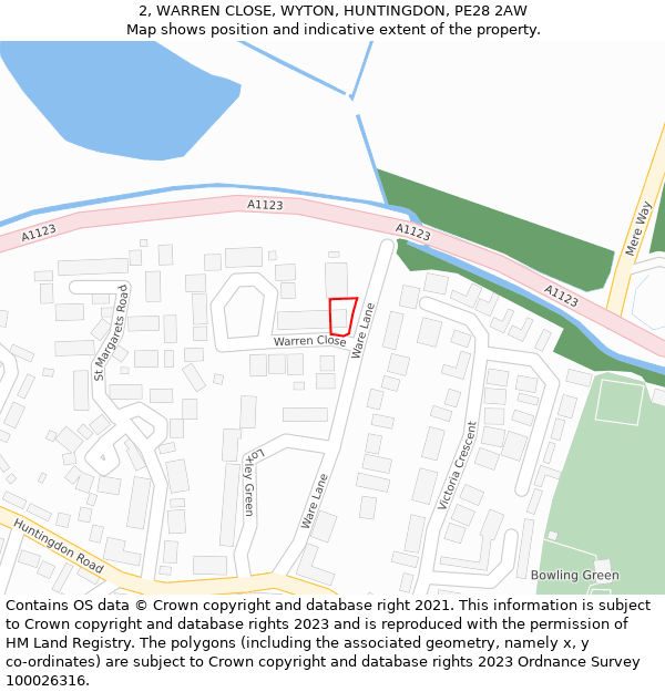 2, WARREN CLOSE, WYTON, HUNTINGDON, PE28 2AW: Location map and indicative extent of plot