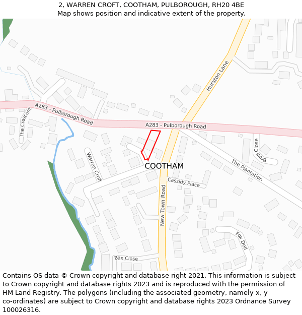 2, WARREN CROFT, COOTHAM, PULBOROUGH, RH20 4BE: Location map and indicative extent of plot