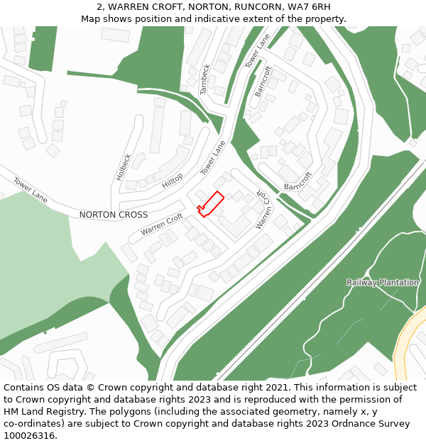 2, WARREN CROFT, NORTON, RUNCORN, WA7 6RH: Location map and indicative extent of plot