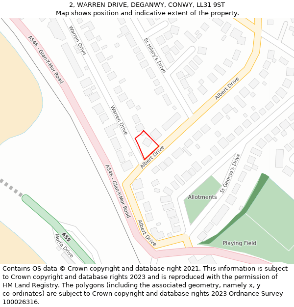 2, WARREN DRIVE, DEGANWY, CONWY, LL31 9ST: Location map and indicative extent of plot