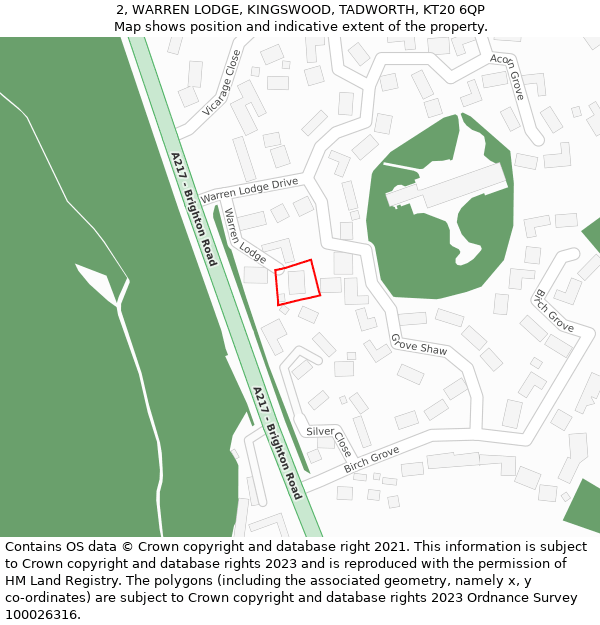 2, WARREN LODGE, KINGSWOOD, TADWORTH, KT20 6QP: Location map and indicative extent of plot