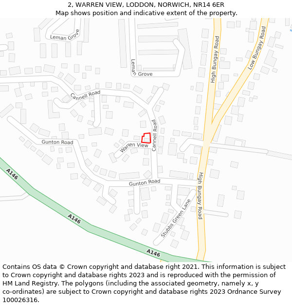 2, WARREN VIEW, LODDON, NORWICH, NR14 6ER: Location map and indicative extent of plot