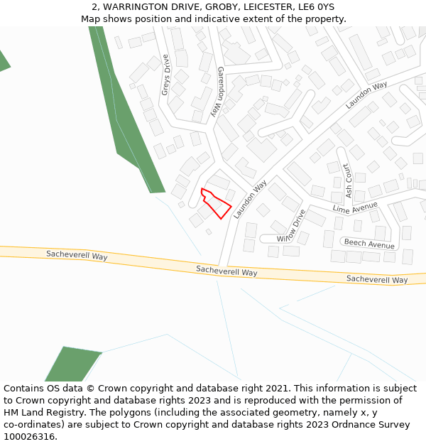 2, WARRINGTON DRIVE, GROBY, LEICESTER, LE6 0YS: Location map and indicative extent of plot