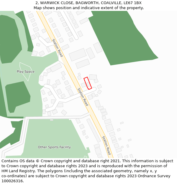 2, WARWICK CLOSE, BAGWORTH, COALVILLE, LE67 1BX: Location map and indicative extent of plot