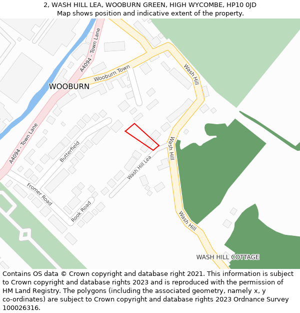 2, WASH HILL LEA, WOOBURN GREEN, HIGH WYCOMBE, HP10 0JD: Location map and indicative extent of plot