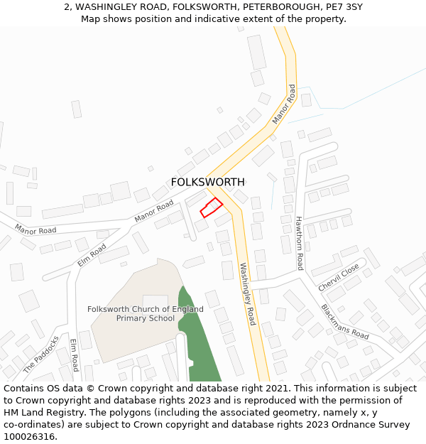 2, WASHINGLEY ROAD, FOLKSWORTH, PETERBOROUGH, PE7 3SY: Location map and indicative extent of plot