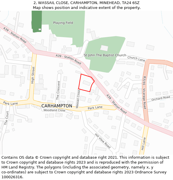 2, WASSAIL CLOSE, CARHAMPTON, MINEHEAD, TA24 6SZ: Location map and indicative extent of plot