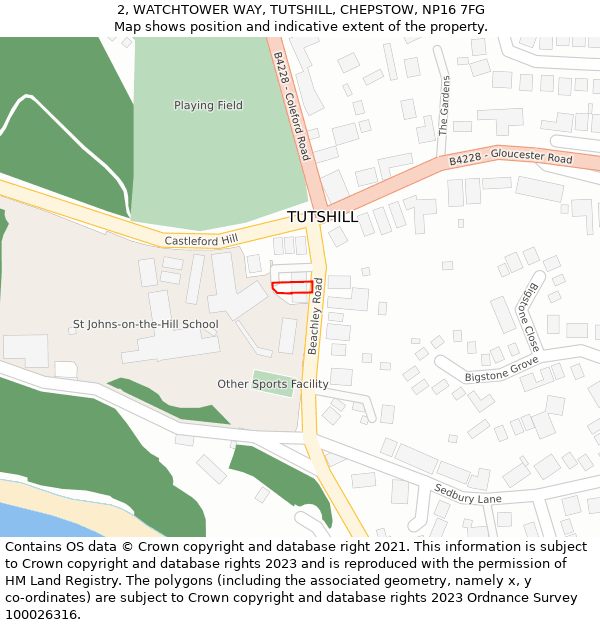 2, WATCHTOWER WAY, TUTSHILL, CHEPSTOW, NP16 7FG: Location map and indicative extent of plot