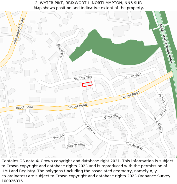 2, WATER PIKE, BRIXWORTH, NORTHAMPTON, NN6 9UR: Location map and indicative extent of plot