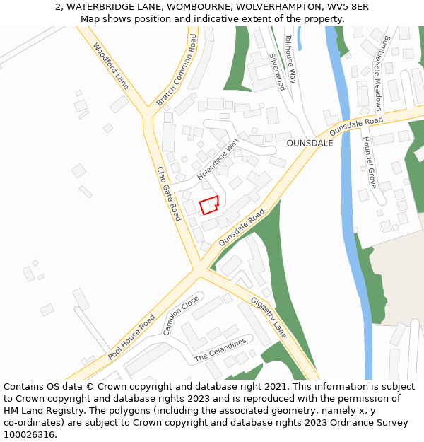 2, WATERBRIDGE LANE, WOMBOURNE, WOLVERHAMPTON, WV5 8ER: Location map and indicative extent of plot