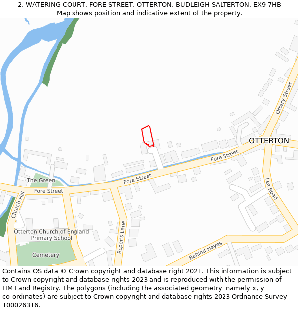 2, WATERING COURT, FORE STREET, OTTERTON, BUDLEIGH SALTERTON, EX9 7HB: Location map and indicative extent of plot