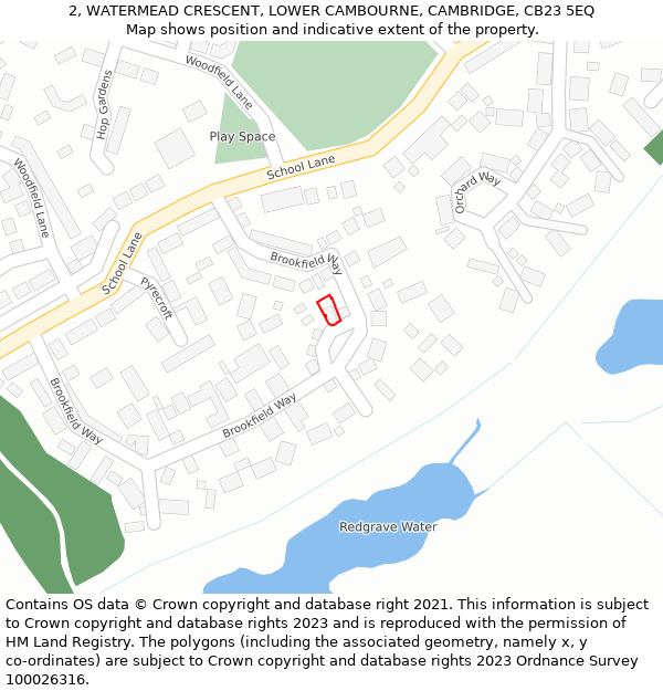 2, WATERMEAD CRESCENT, LOWER CAMBOURNE, CAMBRIDGE, CB23 5EQ: Location map and indicative extent of plot