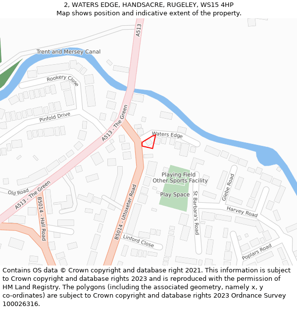 2, WATERS EDGE, HANDSACRE, RUGELEY, WS15 4HP: Location map and indicative extent of plot