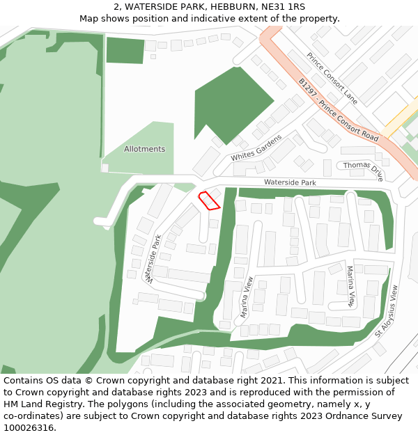 2, WATERSIDE PARK, HEBBURN, NE31 1RS: Location map and indicative extent of plot