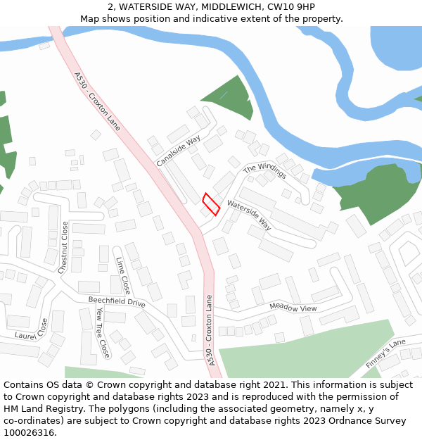 2, WATERSIDE WAY, MIDDLEWICH, CW10 9HP: Location map and indicative extent of plot