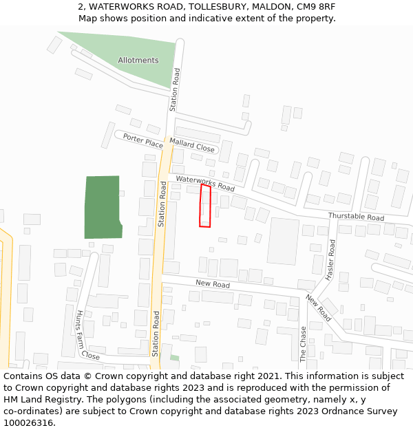 2, WATERWORKS ROAD, TOLLESBURY, MALDON, CM9 8RF: Location map and indicative extent of plot