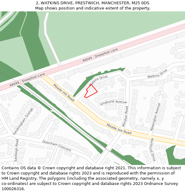 2, WATKINS DRIVE, PRESTWICH, MANCHESTER, M25 0DS: Location map and indicative extent of plot