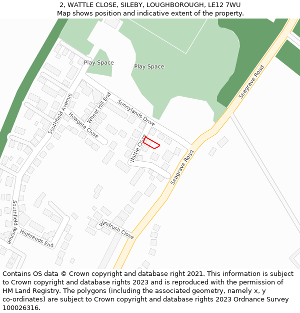 2, WATTLE CLOSE, SILEBY, LOUGHBOROUGH, LE12 7WU: Location map and indicative extent of plot