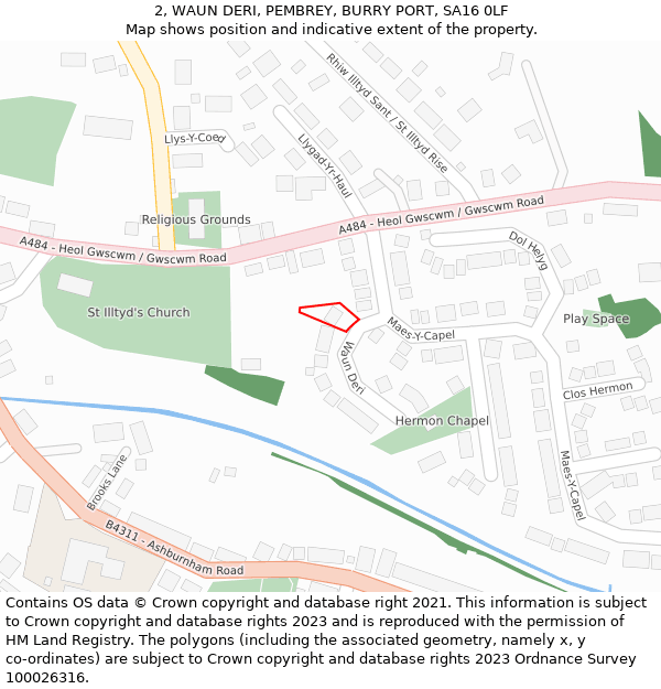 2, WAUN DERI, PEMBREY, BURRY PORT, SA16 0LF: Location map and indicative extent of plot