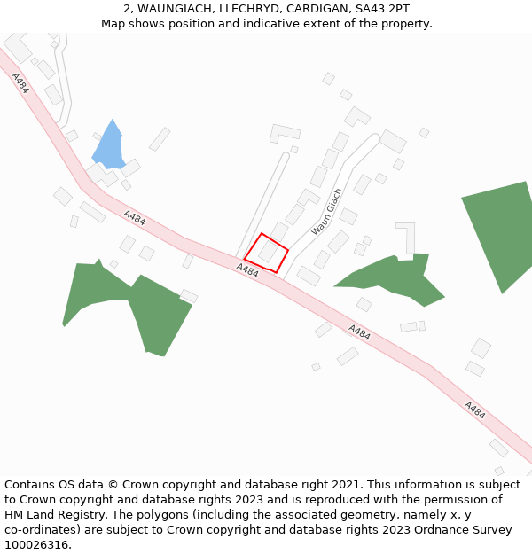 2, WAUNGIACH, LLECHRYD, CARDIGAN, SA43 2PT: Location map and indicative extent of plot