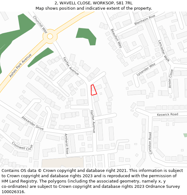 2, WAVELL CLOSE, WORKSOP, S81 7RL: Location map and indicative extent of plot