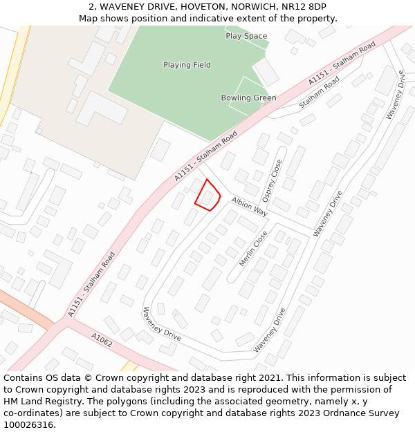 2, WAVENEY DRIVE, HOVETON, NORWICH, NR12 8DP: Location map and indicative extent of plot