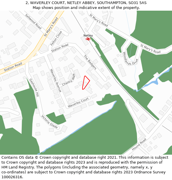 2, WAVERLEY COURT, NETLEY ABBEY, SOUTHAMPTON, SO31 5AS: Location map and indicative extent of plot