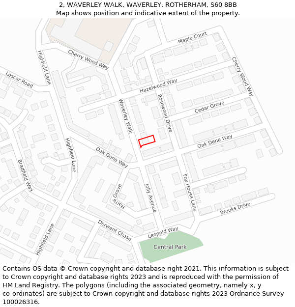 2, WAVERLEY WALK, WAVERLEY, ROTHERHAM, S60 8BB: Location map and indicative extent of plot