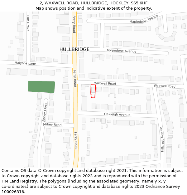2, WAXWELL ROAD, HULLBRIDGE, HOCKLEY, SS5 6HF: Location map and indicative extent of plot